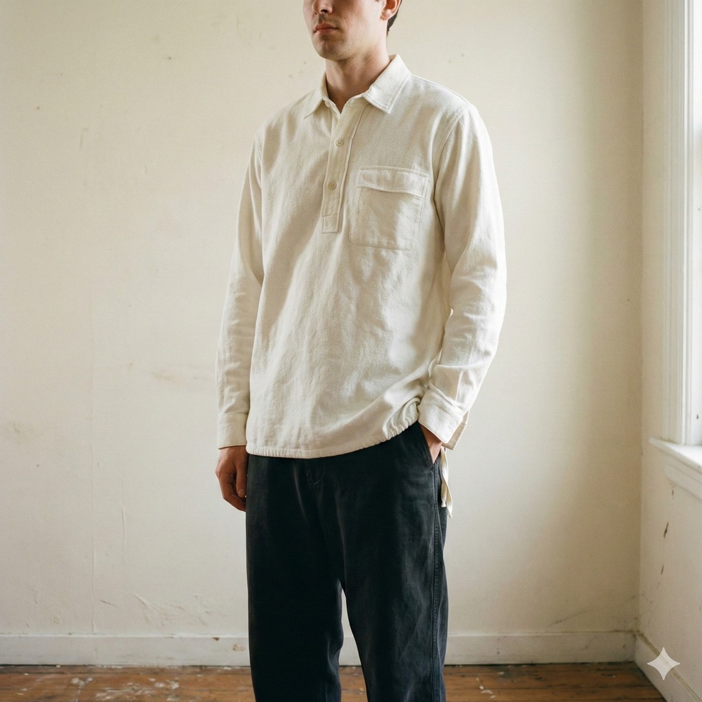 Our Legacy Popover Shirt Mens 46 US Small Approx White Textured Cotton Buttoned